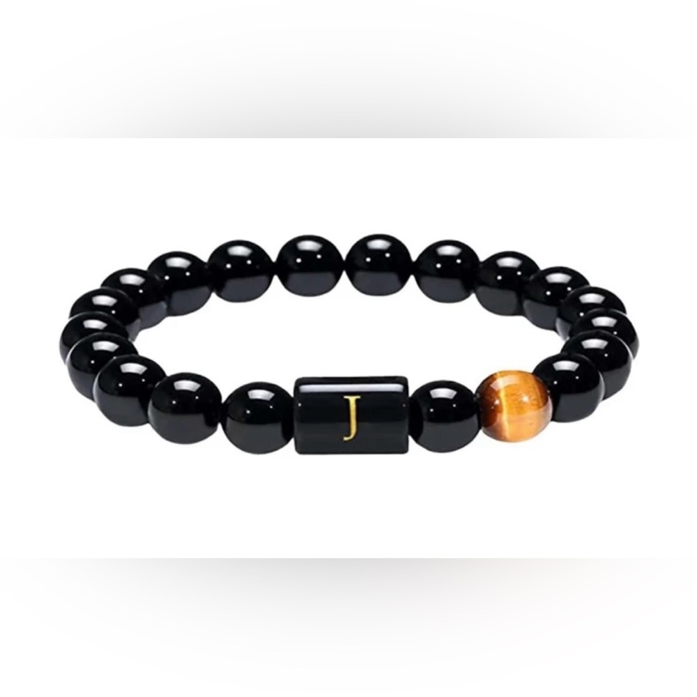 Black Beaded “J” Initial Bracelet
